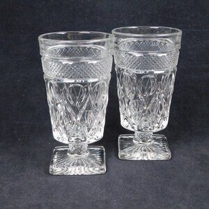 2 Imperial Glass Cape Cod Clear Iced Tea Footed Tumbler Square Bottom Vintage